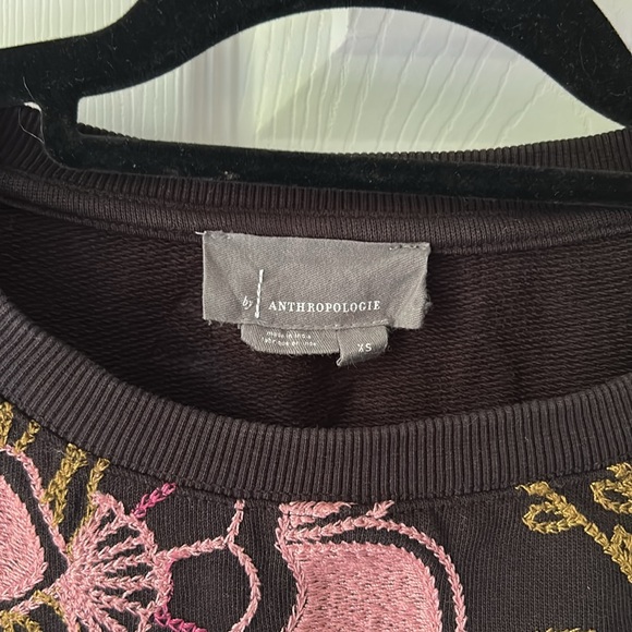 Anthropologie Floral Embroidered Sweatshirt Top Black Pink Flowers XS - Picture 8 of 12